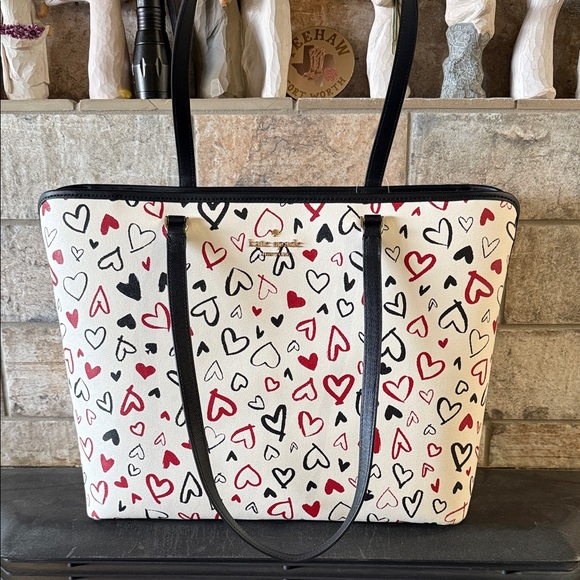 Kate Spade Multicolor Heart Tote - Black Red White